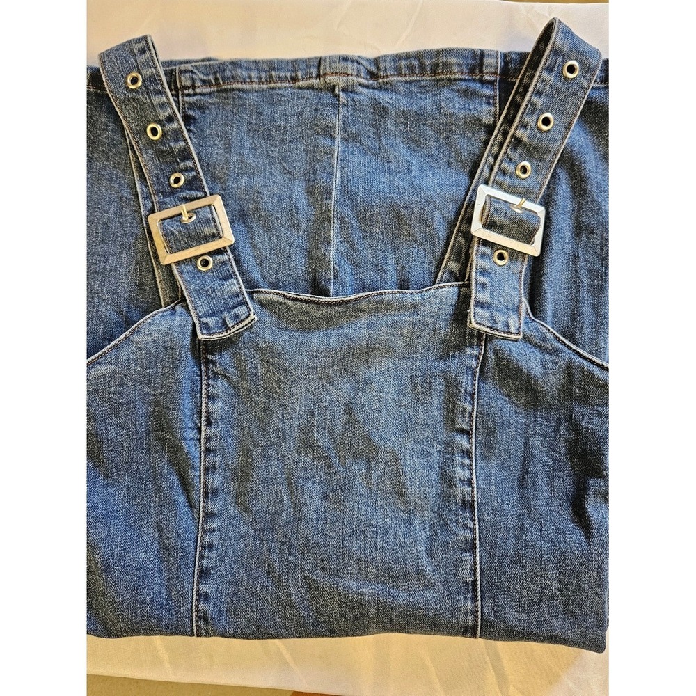 L&M Black Label Blue Denim Pinafore Mini Dress Small Adjustable Buckle Straps